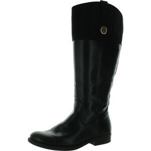 Tommy Hilfiger Womens Black Leather Wide Calf Tall Knee-High Boots Shoes Used
